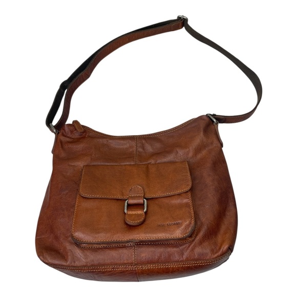 Jack Georges Brown Buffalo Leather Voyager Zip Crossbody Bag w/ Canvas Strap - Picture 1 of 16